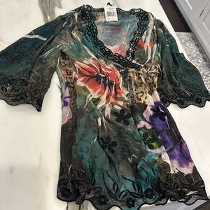 Bohemian Flowy Print Tunic Top-NWT-Sz M